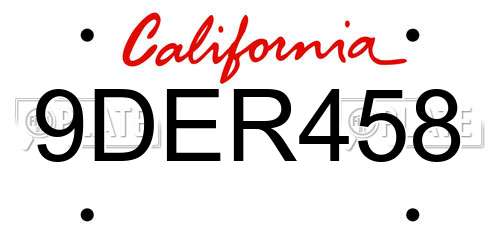 9DER458 California License Plate