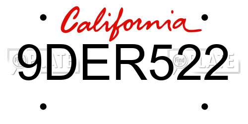 9DER522 California License Plate