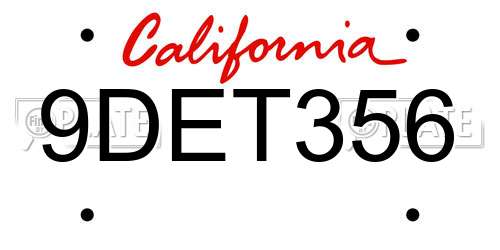 9DET356 California License Plate