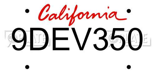 9DEV350 California License Plate