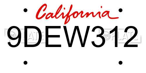 9DEW312 California License Plate