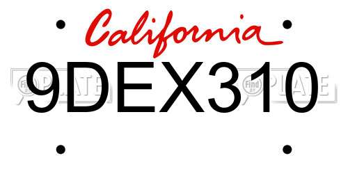 9DEX310 California License Plate