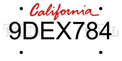 9DEX784 California License Plate