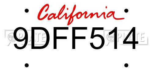 9DFF514 California License Plate
