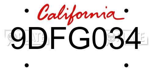 9DFG034 California License Plate
