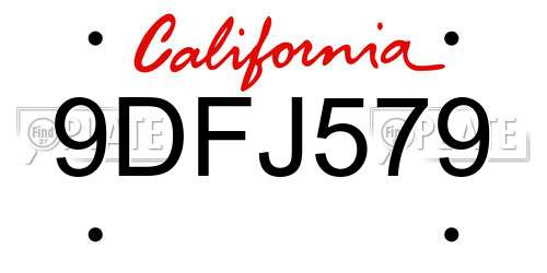 9DFJ579 California License Plate