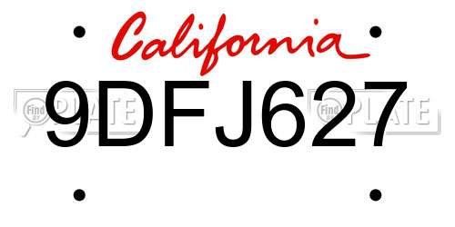 9DFJ627 California License Plate