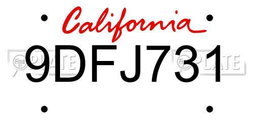 9DFJ731 California License Plate