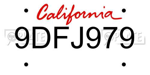 9DFJ979 California License Plate