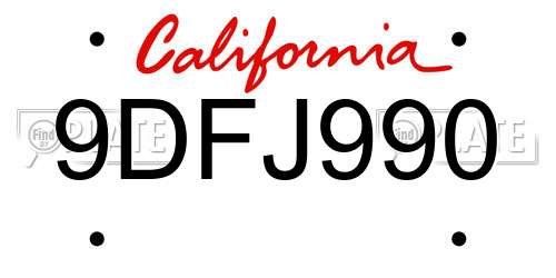 9DFJ990 California License Plate