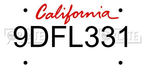 9DFL331 California License Plate