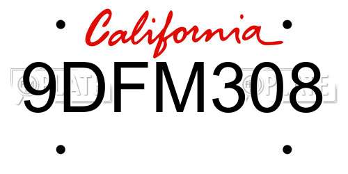 9DFM308 California License Plate