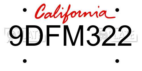9DFM322 California License Plate