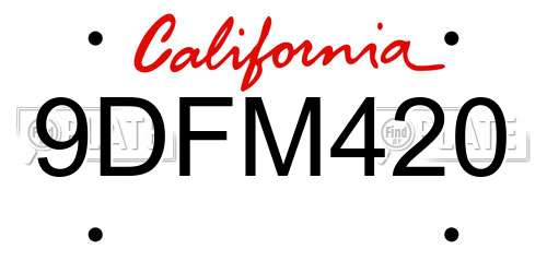 9DFM420 California License Plate