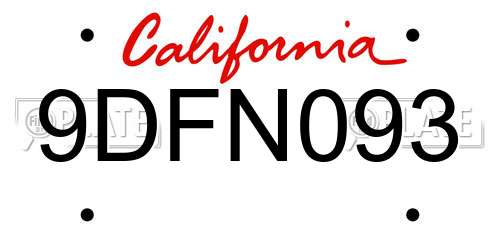 9DFN093 California License Plate
