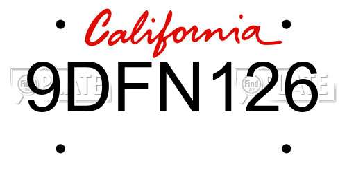 9DFN126 California License Plate