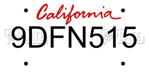 9DFN515 California License Plate