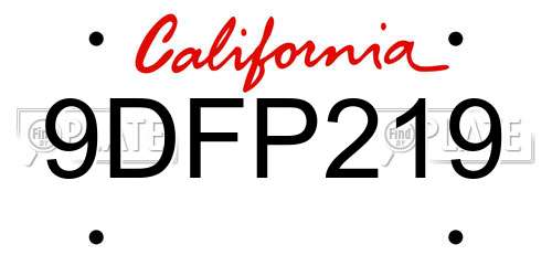 9DFP219 California License Plate