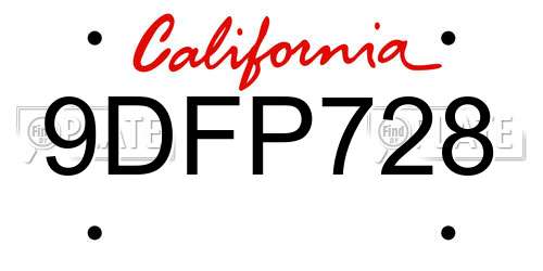 9DFP728 California License Plate