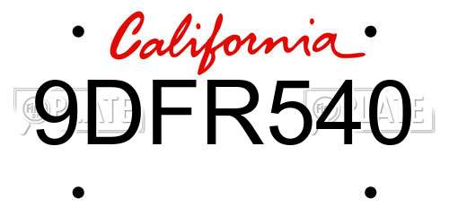 9DFR540 California License Plate