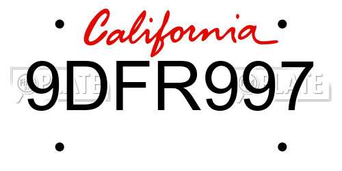 9DFR997 California License Plate
