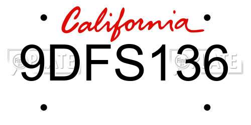 9DFS136 California License Plate