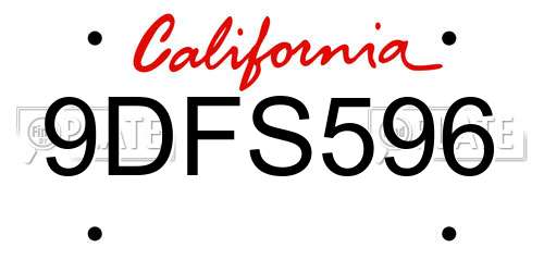 9DFS596 California License Plate
