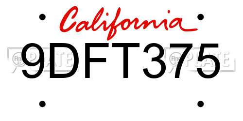 9DFT375 California License Plate