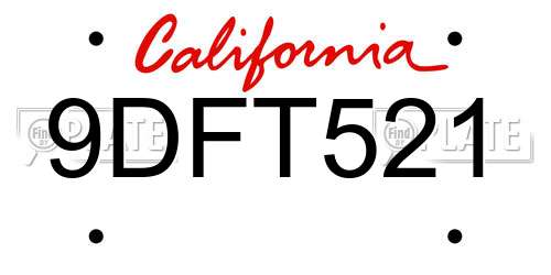 9DFT521 California License Plate