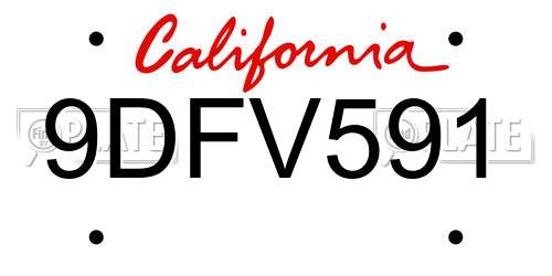 9DFV591 California License Plate