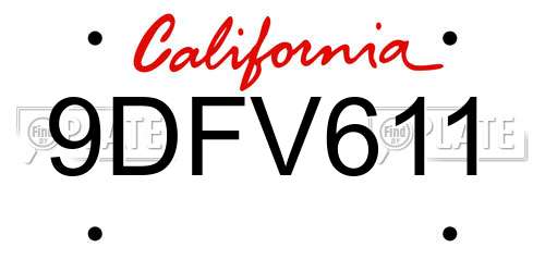 9DFV611 California License Plate