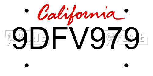 9DFV979 California License Plate