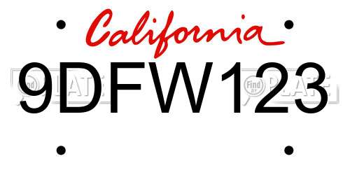 9DFW123 California License Plate