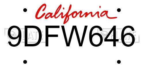 9DFW646 California License Plate