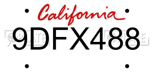 9DFX488 California License Plate
