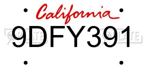 9DFY391 California License Plate