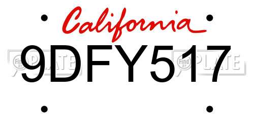 9DFY517 California License Plate