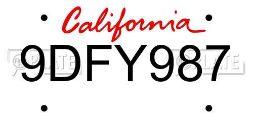 9DFY987 California License Plate