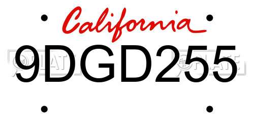 9DGD255 California License Plate
