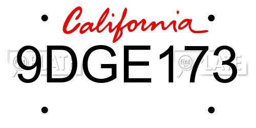 9DGE173 California License Plate
