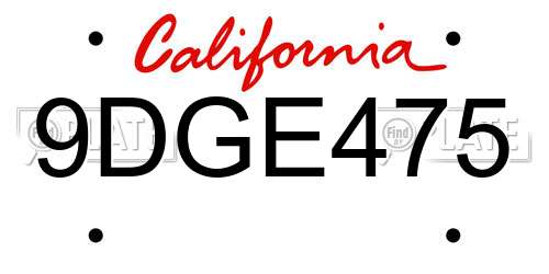 9DGE475 California License Plate