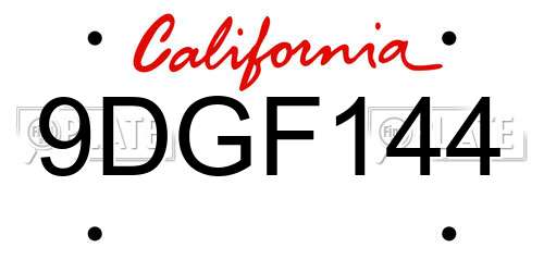 9DGF144 California License Plate