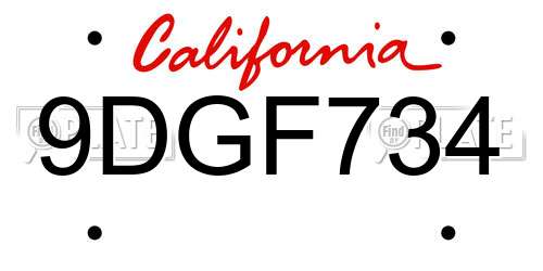 9DGF734 California License Plate