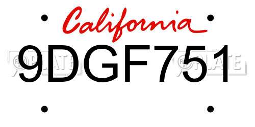 9DGF751 California License Plate