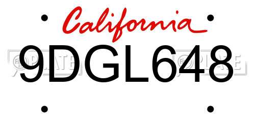 9DGL648 California License Plate