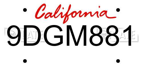 9DGM881 California License Plate
