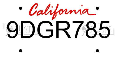 9DGR785 California License Plate