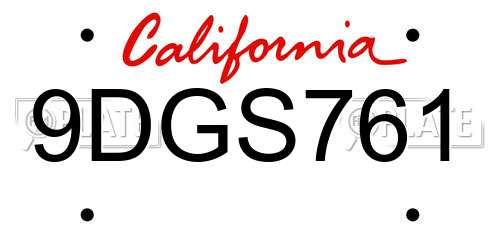 9DGS761 California License Plate