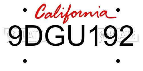 9DGU192 California License Plate