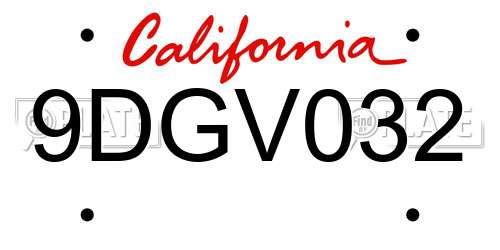 9DGV032 California License Plate